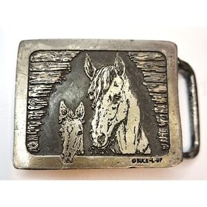 Vtg Buck-L-Up Metal Belt Buckle Horses Engraved Western Equine Cowgirl‎ Cowboy